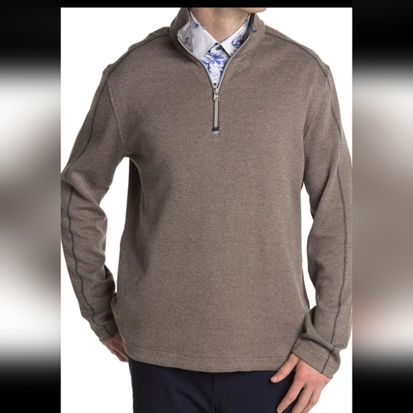 Robert Graham Strasser Quarter Zip Pullover Taupe Brown Size 3XL $198